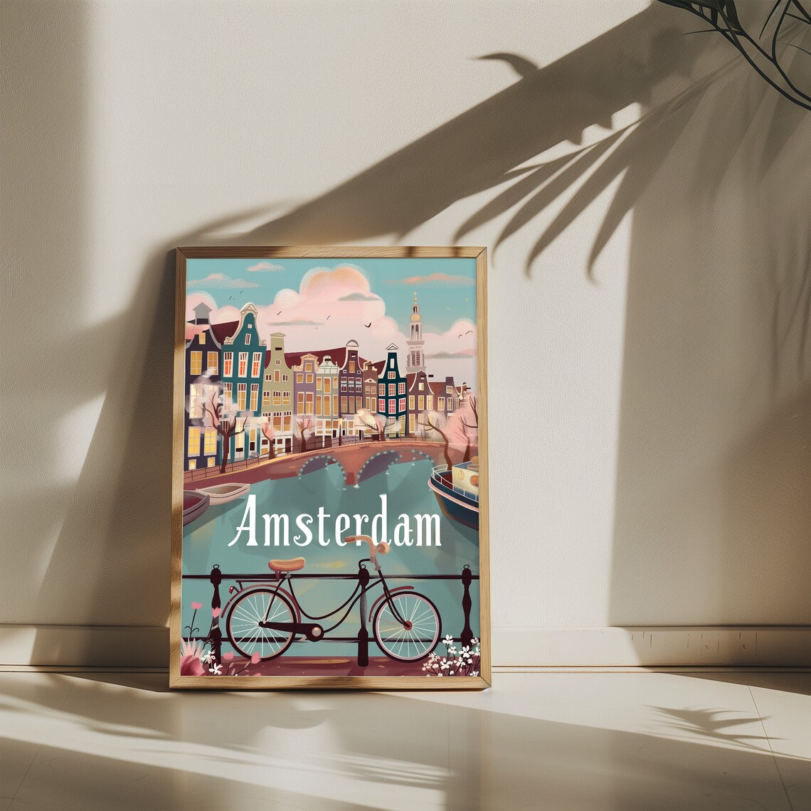 Amsterdam Netherlands Canal Bicycle Bridge Vintage Travel Poster - Image 4
