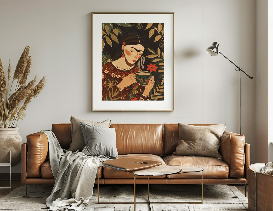 Coffee With Johanna Kahlo Wall Art Coffee Lovers Boho Art Instant Wall Decor - Image 3
