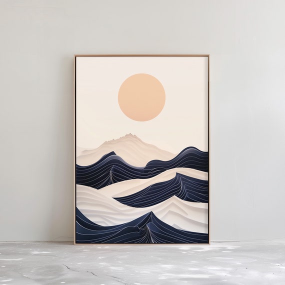 Sunset Seascape Japandi Wall Art Print Abstract Japanese Landscape Wabi Sabi Decor