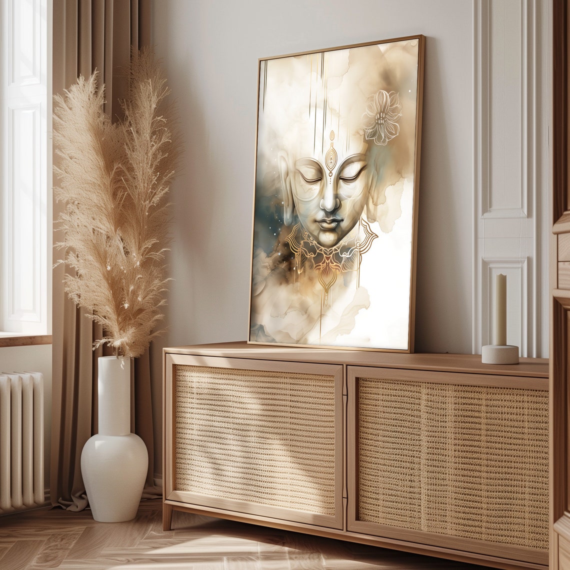 Serene Buddha Face Gold Mandala Spiritual Watercolor Art Poster - Image 5