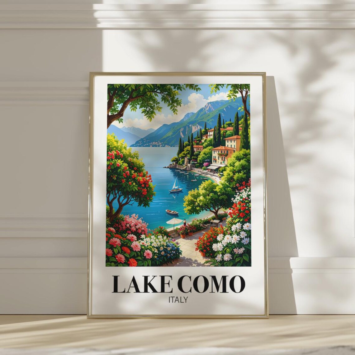 Lake Como Italy Travel Poster, Mountain Landscape