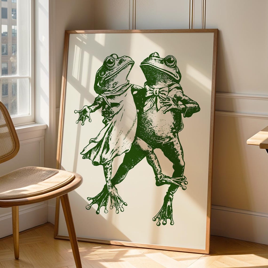 Retro Dancing Frogs Vintage Engraving Cute Toad Couple Fun Poster