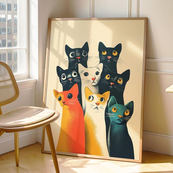 Funny Cat Bathroom Art Retro Kitty Toilet Print