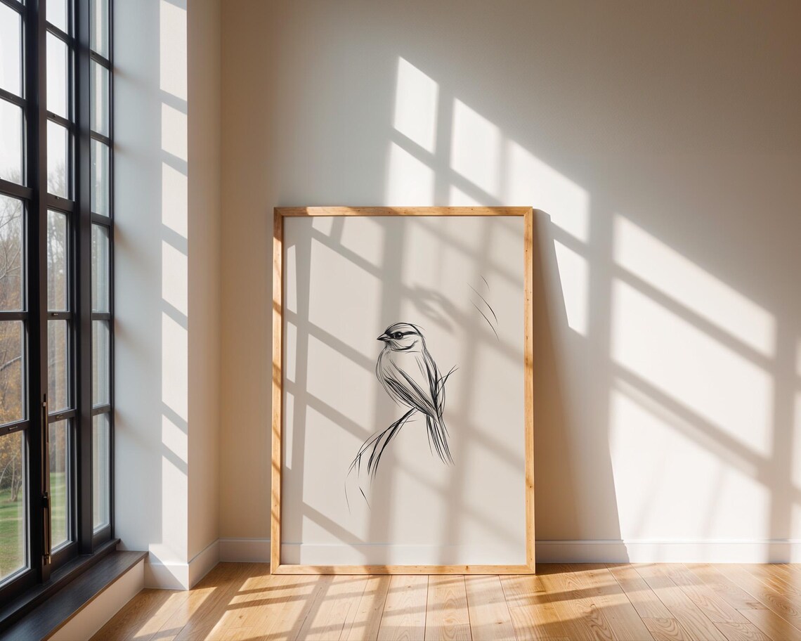 Sparrow Bird Line Art, Kitchen Office Decor - Image 6