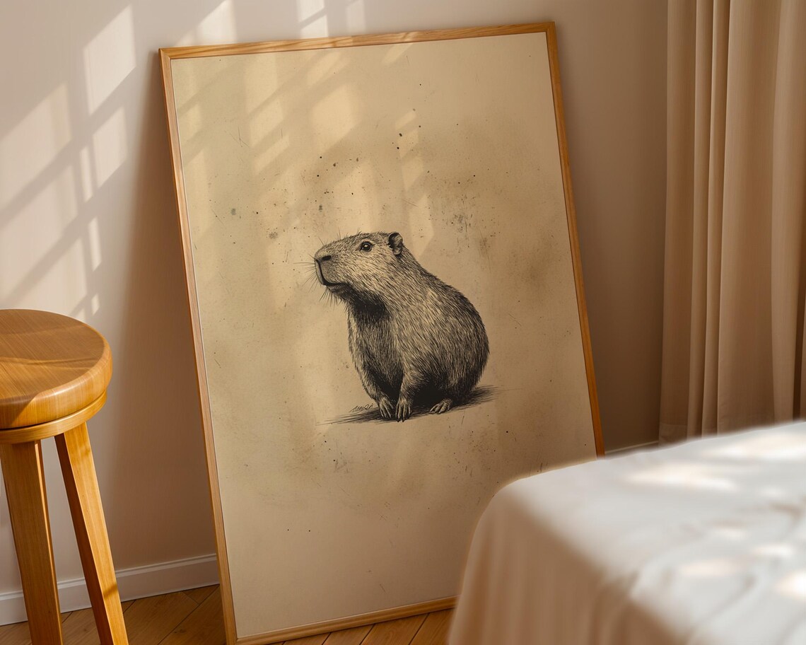 Vintage Capybara Art Print, Kitchen Office Decor - Image 4