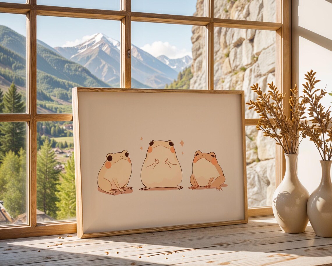 Three Cute Kawaii Frogs Smiling Side by Side Nursery Wall Poster - Image 5