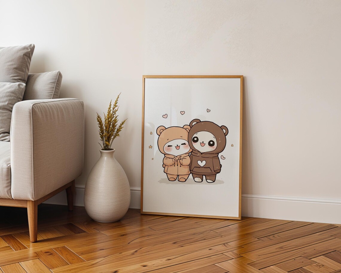 Cute Bears in Hoodies Kawaii Animal Poster for Couples Room Wall Decor - Image 5