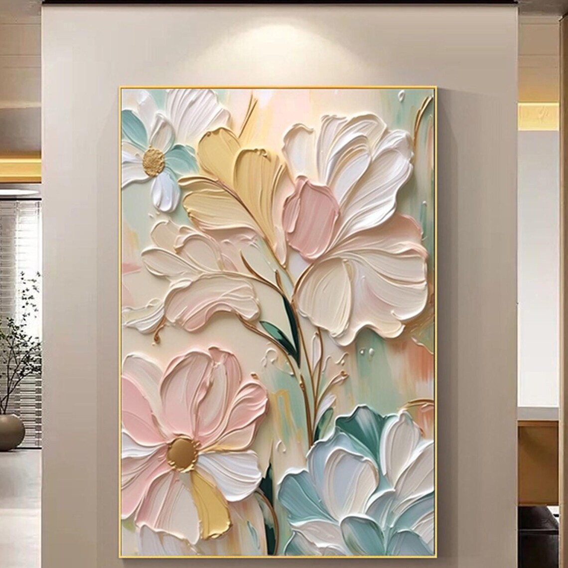 Abstract Pink Flower Living Room Wall Art Print