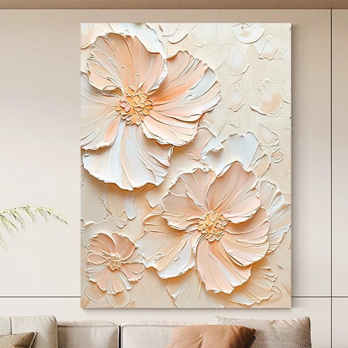 Beige Blush Large Blossom 3D Textured Floral Painting Poster - Image 5