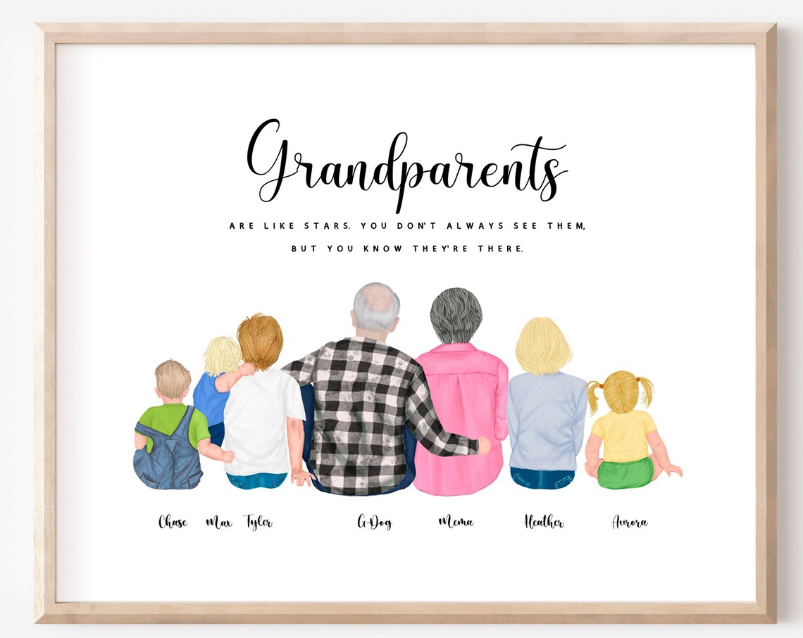 Grandparents Personalised Print Christmas Family Portrait Gift For Grandma For Grandad Nanny Gift Gift From Grandchildren