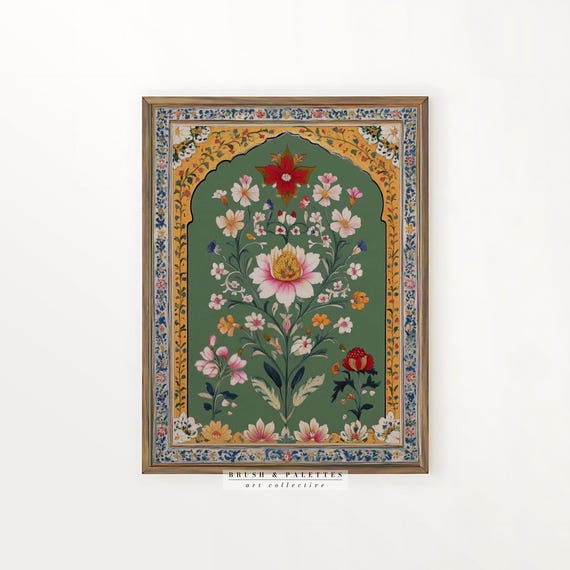Vintage Floral Art Print, Mughal-Inspired Botanical