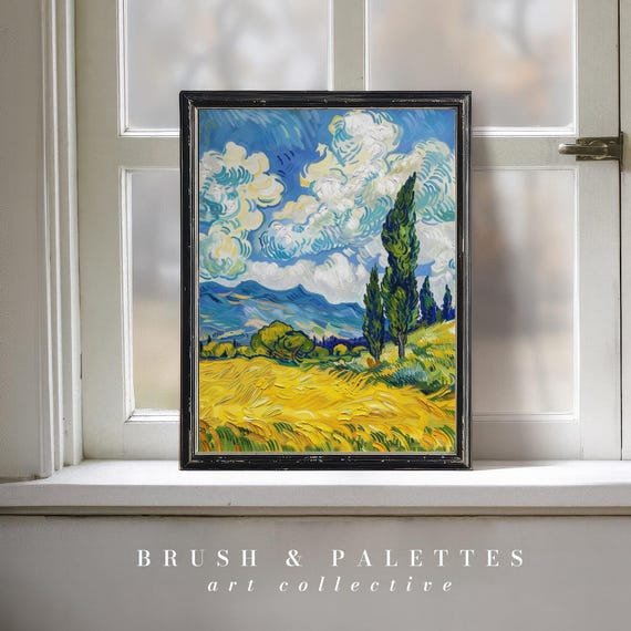 Wheat Field With Cypress Trees Print Impressionist Landscape Wall Decor Van Goghstyle Art For Rustic Or Lodge Homes