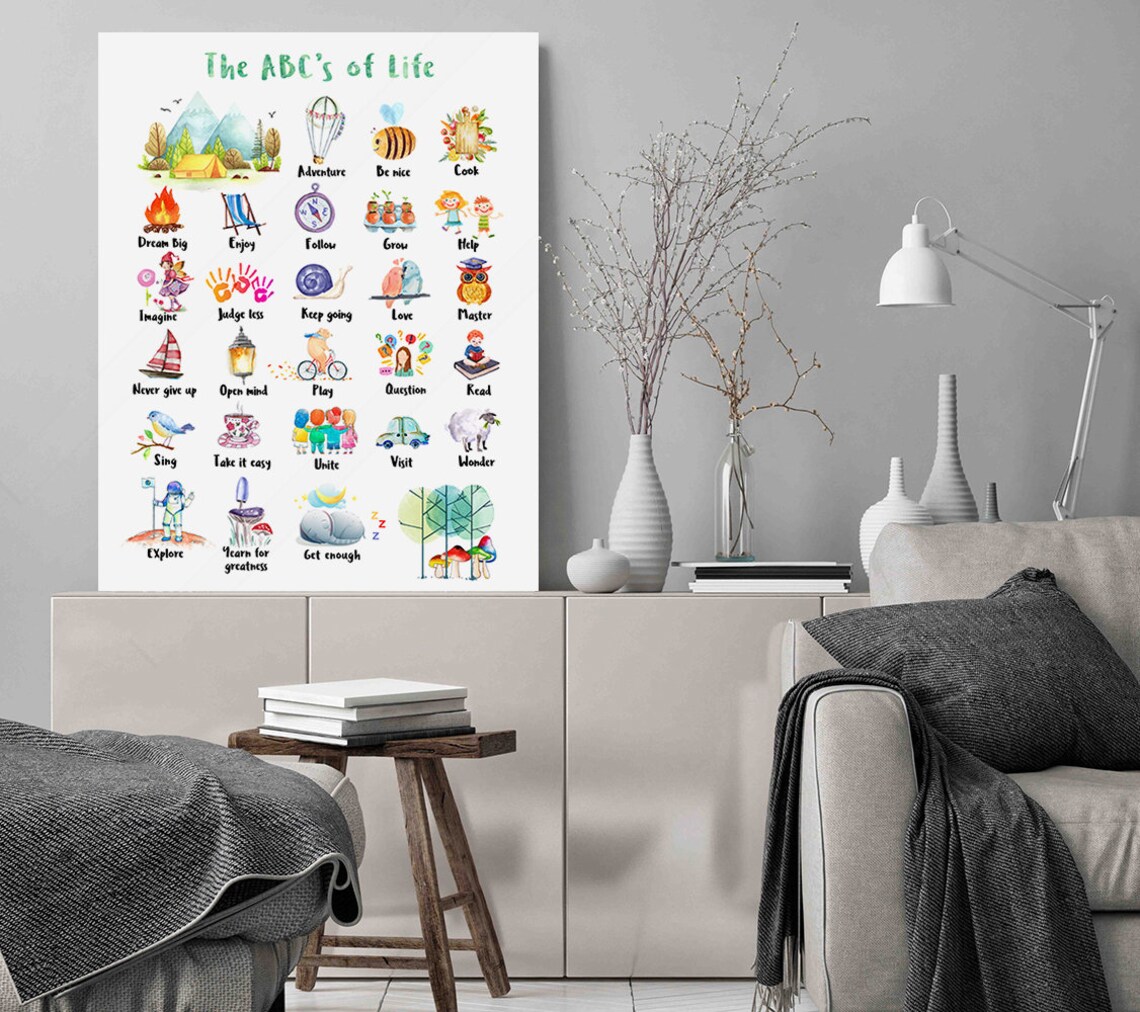 The ABCs Of Life Illustrated Alphabet Watercolor Icons Poster - Image 3