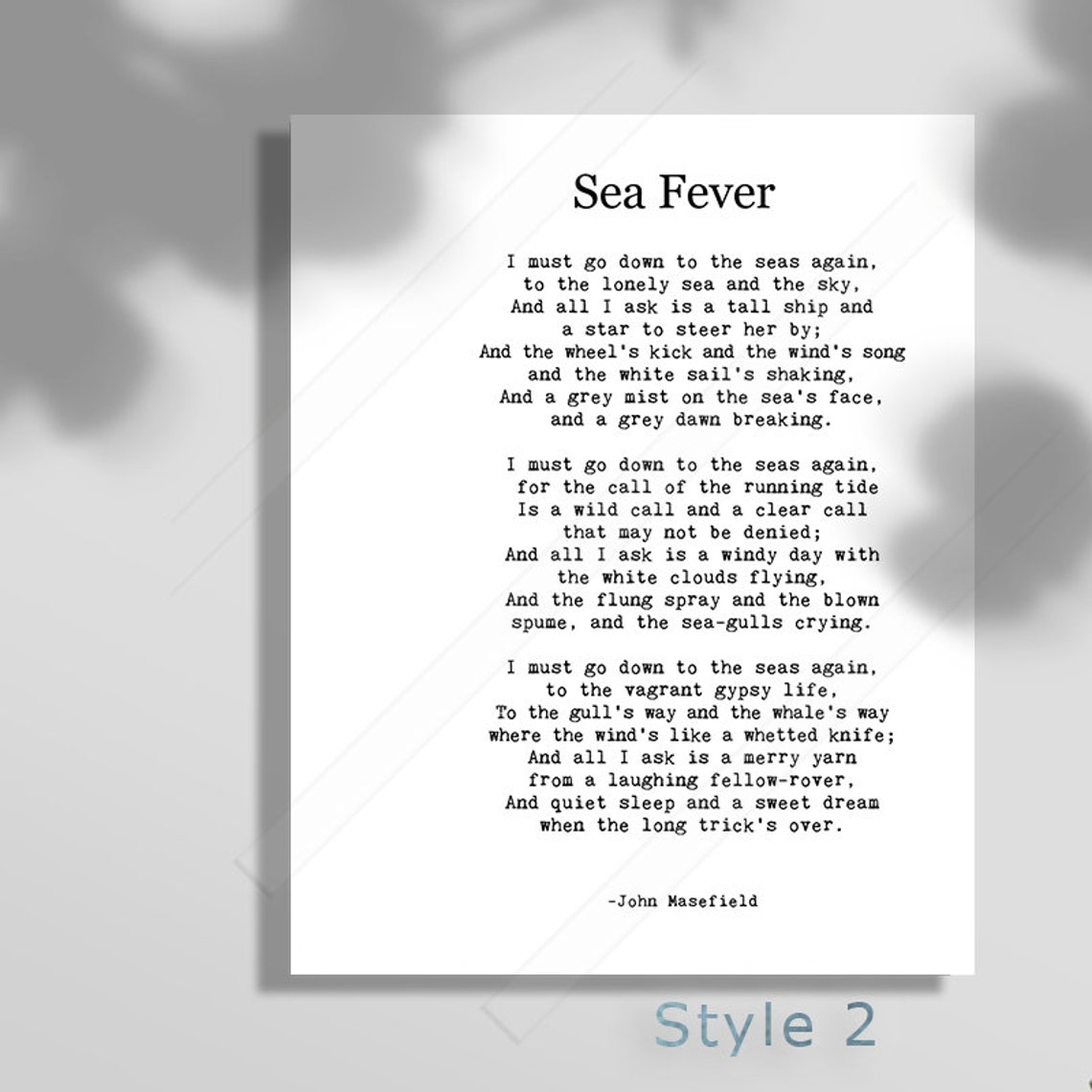 John Masefield Sea Fever Full Poem Sailboat Ocean Typewriter Poster - Image 3