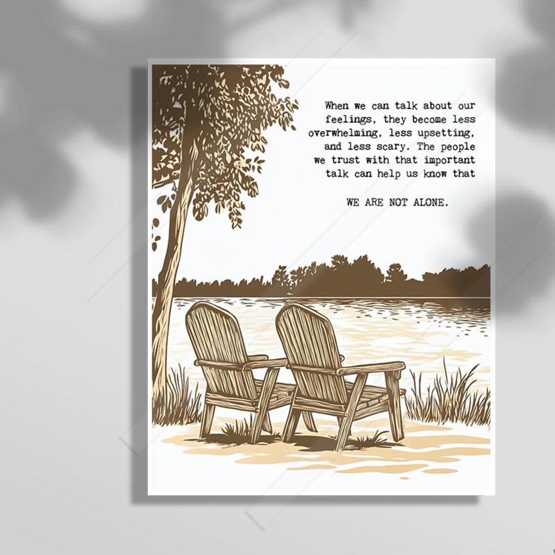 We Are Not Alone Two Chairs By The Lake Sepia Comfort Quote Poster