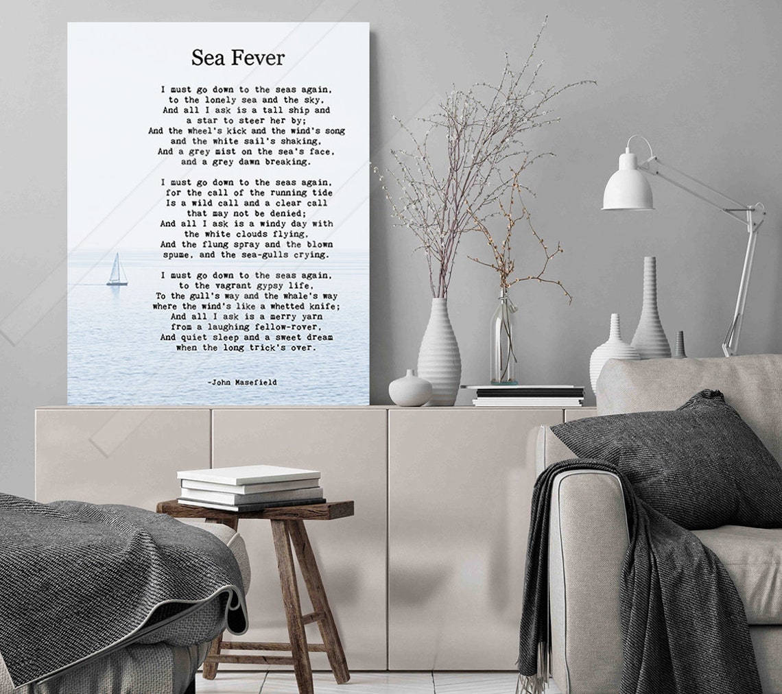 John Masefield Sea Fever Full Poem Sailboat Ocean Typewriter Poster - Image 2