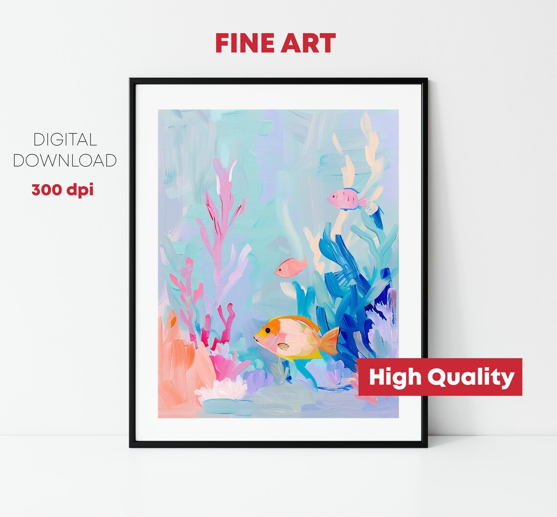 Pastel Aquarium Colorful Tropical Fish Coral Reef Underwater Art Print - Image 2