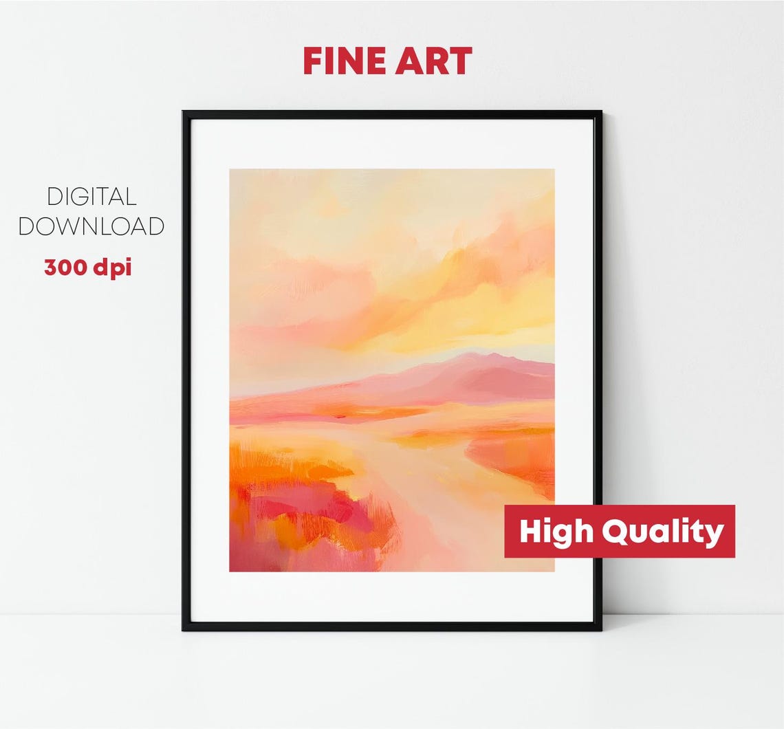 Abstract Desert Sunset Warm Orange Pink Modern Landscape Poster - Image 2