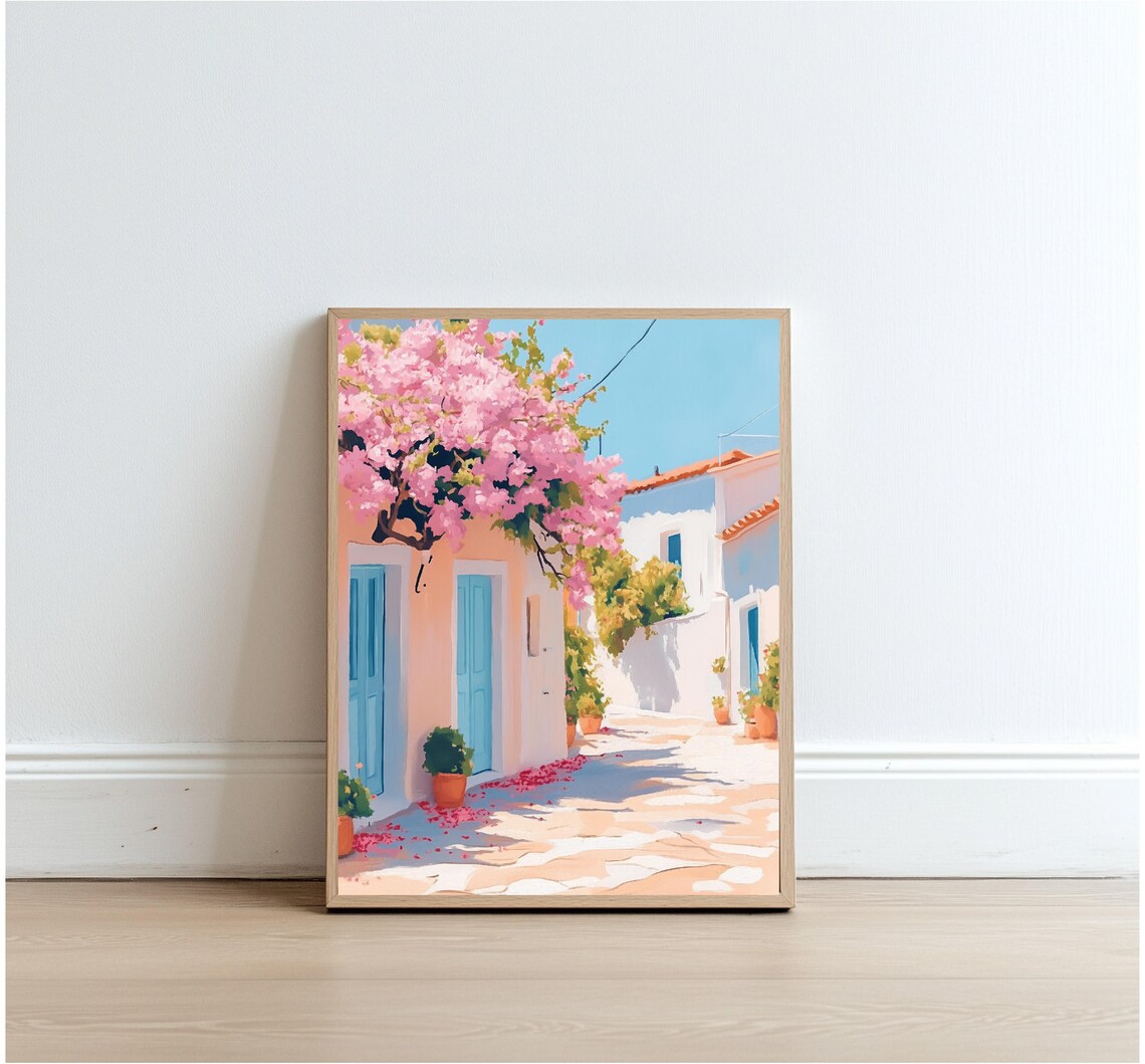 Greek Island Street Bougainvillea Bloom Blue Doors Travel Poster - Image 4