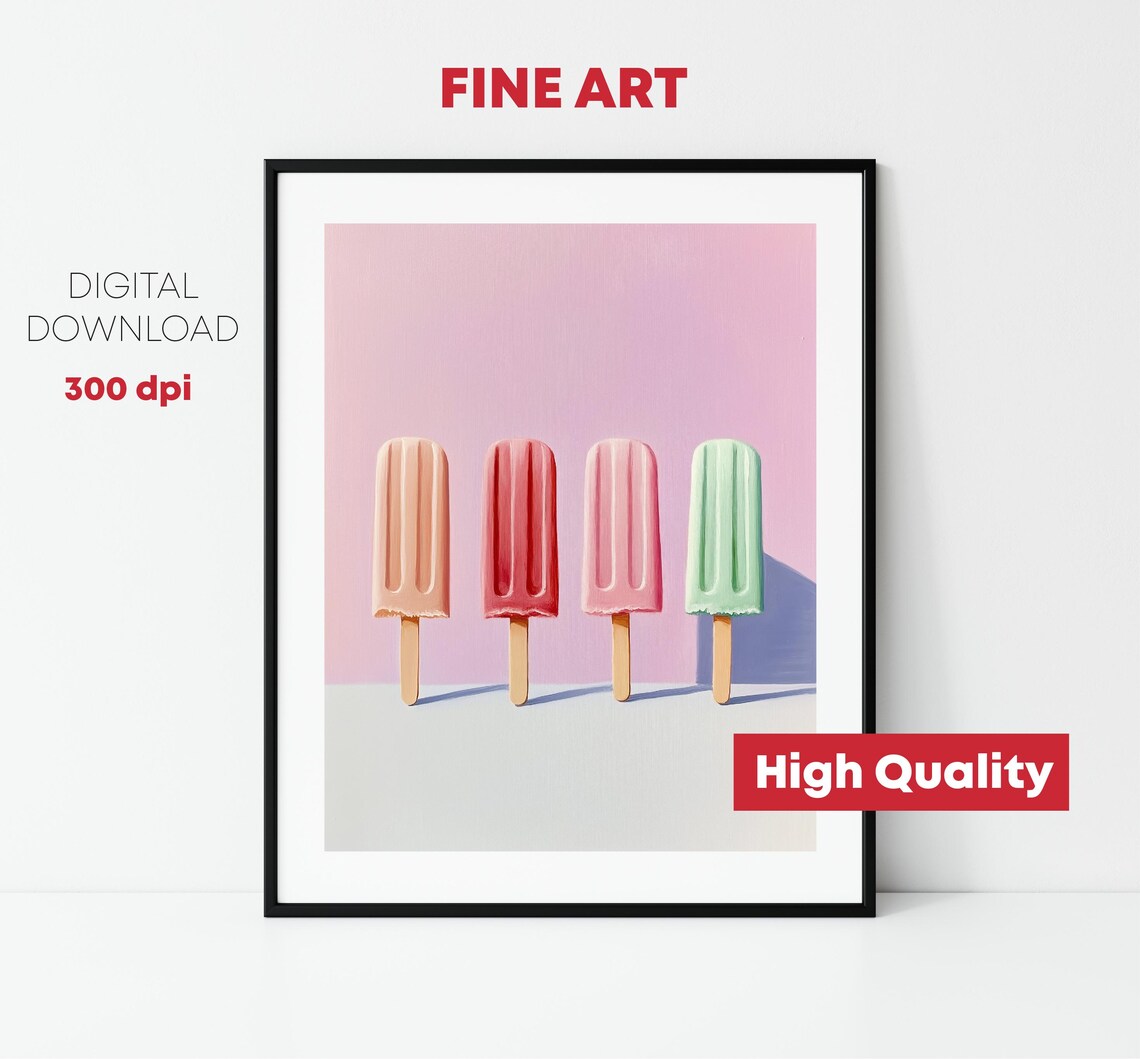 Pastel Popsicles Pink Background Summer Frozen Treat Kids Wall Art - Image 2
