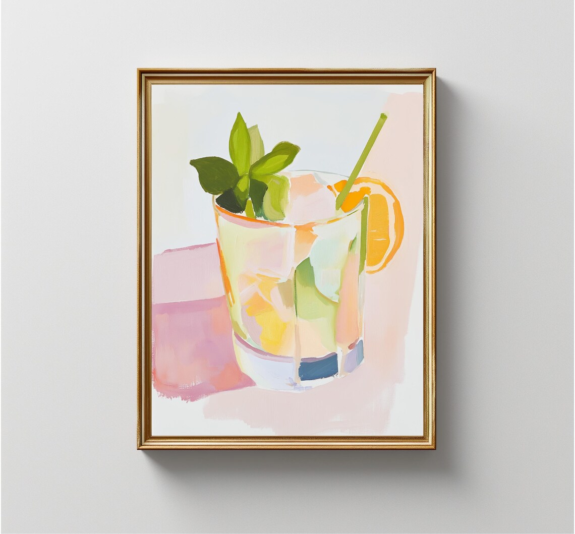 Citrus Mojito Cocktail Mint Orange Slice Pastel Bar Kitchen Art Print - Image 4