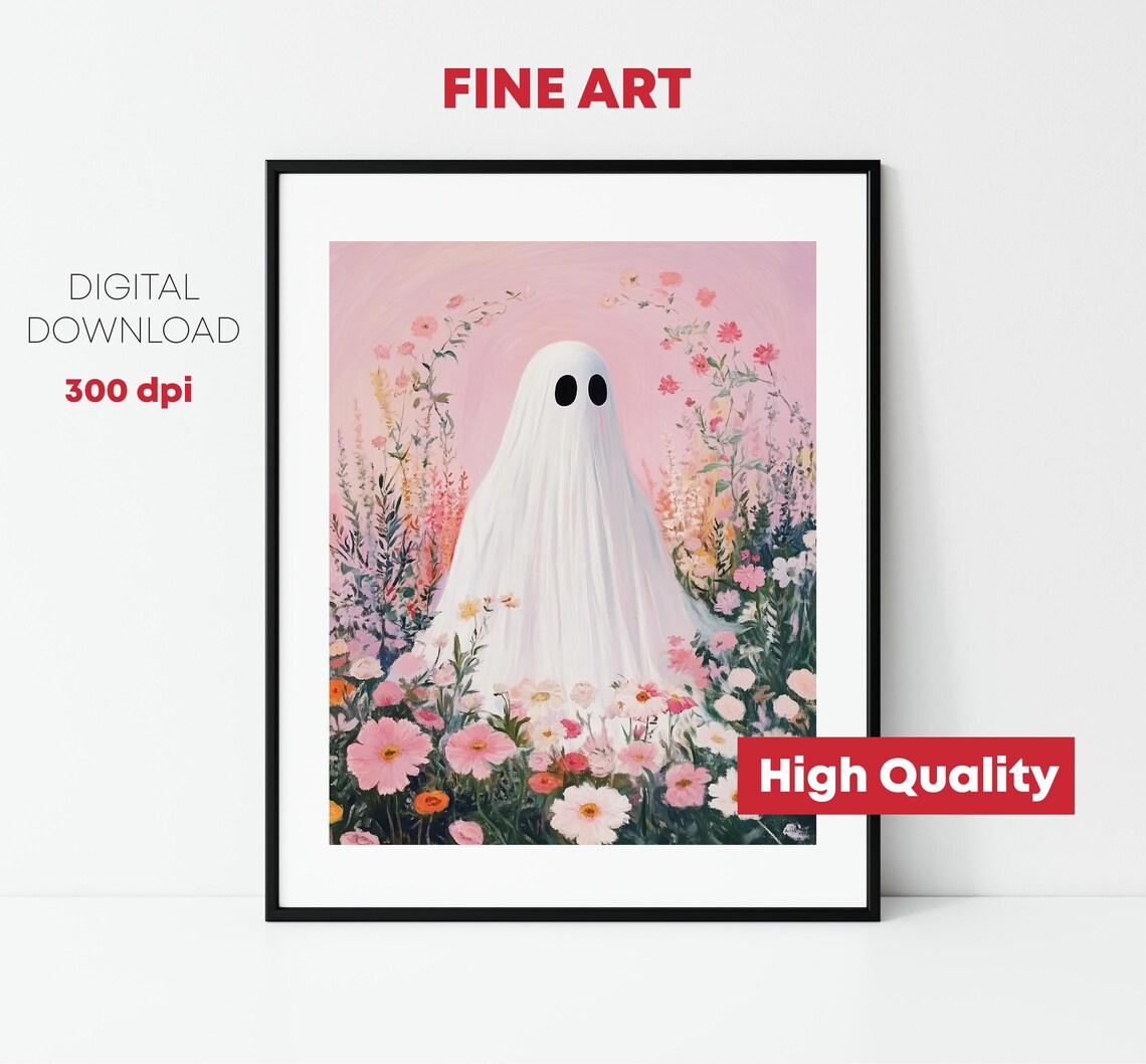 Halloween Ghost Pink Art Print, Girls Room Decor - Image 2