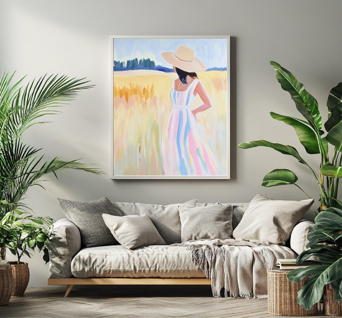 Woman Sun Hat Back View Golden Wheat Field Wanderlust Art Poster - Image 3