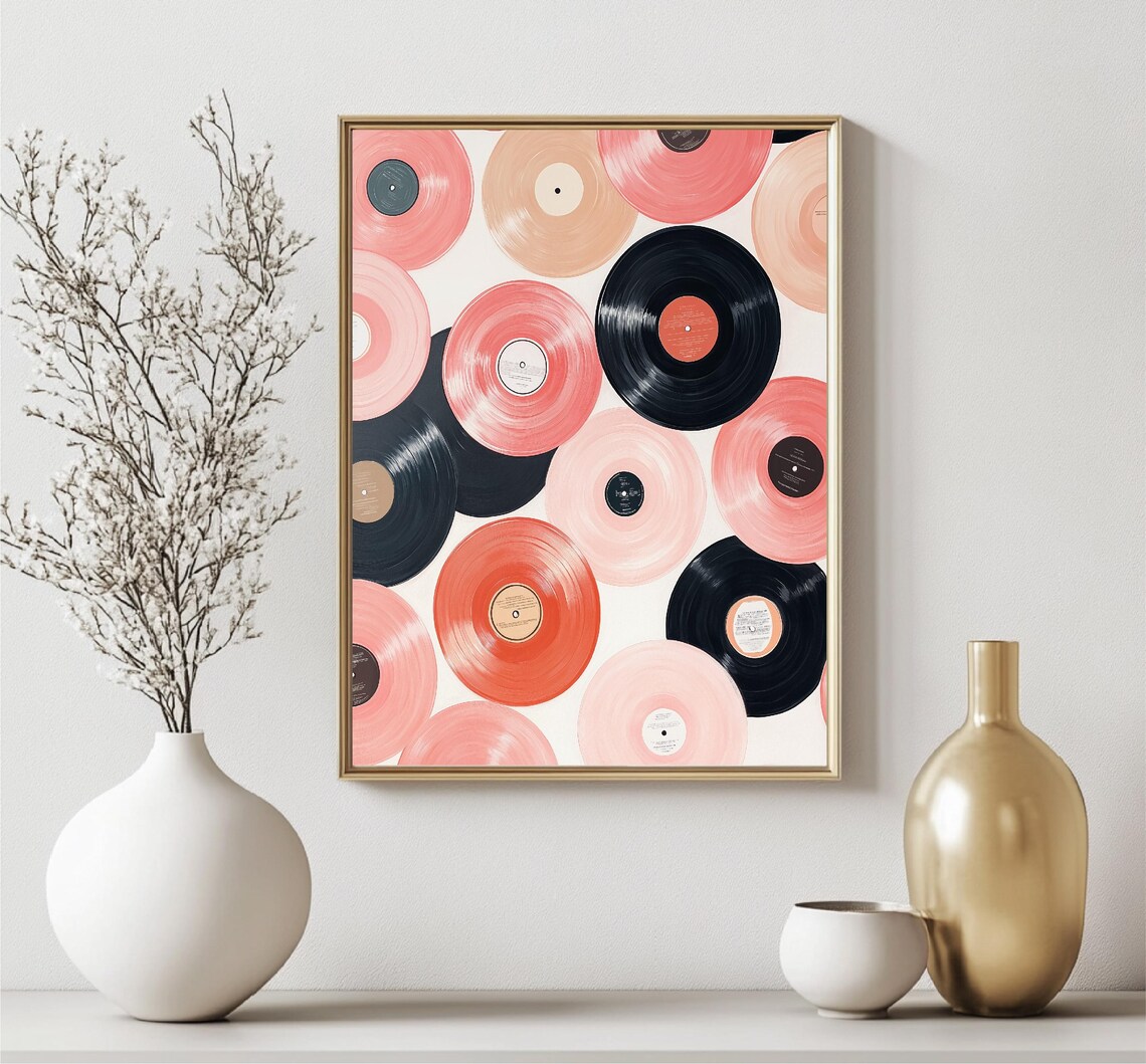 Vinyl Records Painting Pink Black Cream Music Collector Wall Art - Image 5