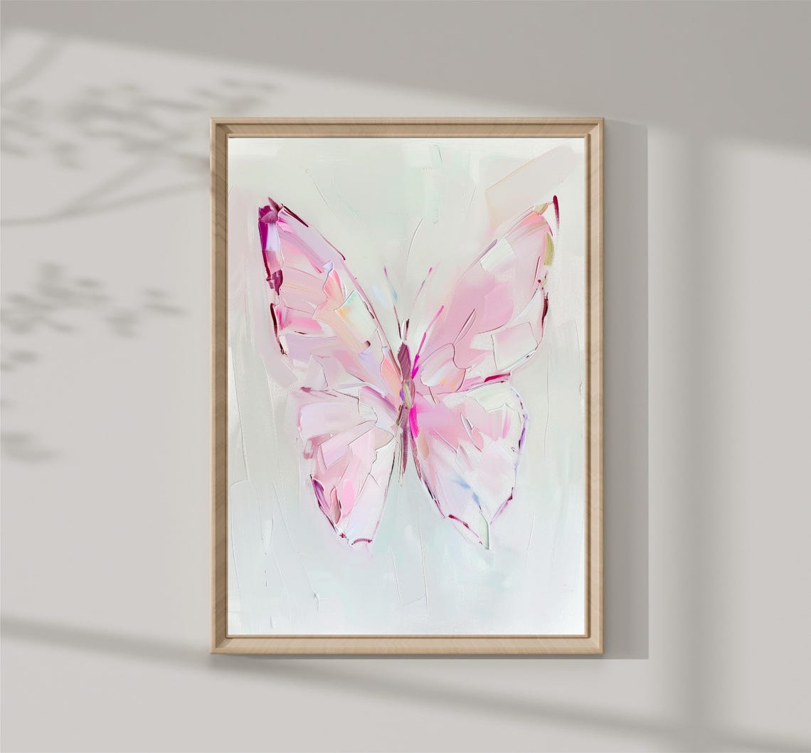 Pink Butterfly Pastel Impressionist Wings Soft Abstract Wall Art Print