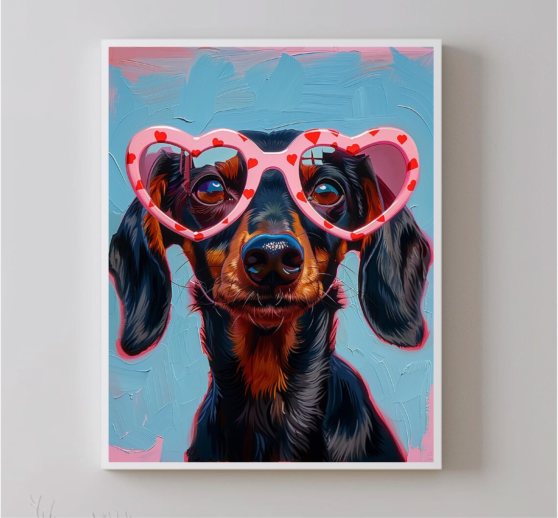 Dachshund Wearing Pink Heart Sunglasses Pop Art Dog Wall Art