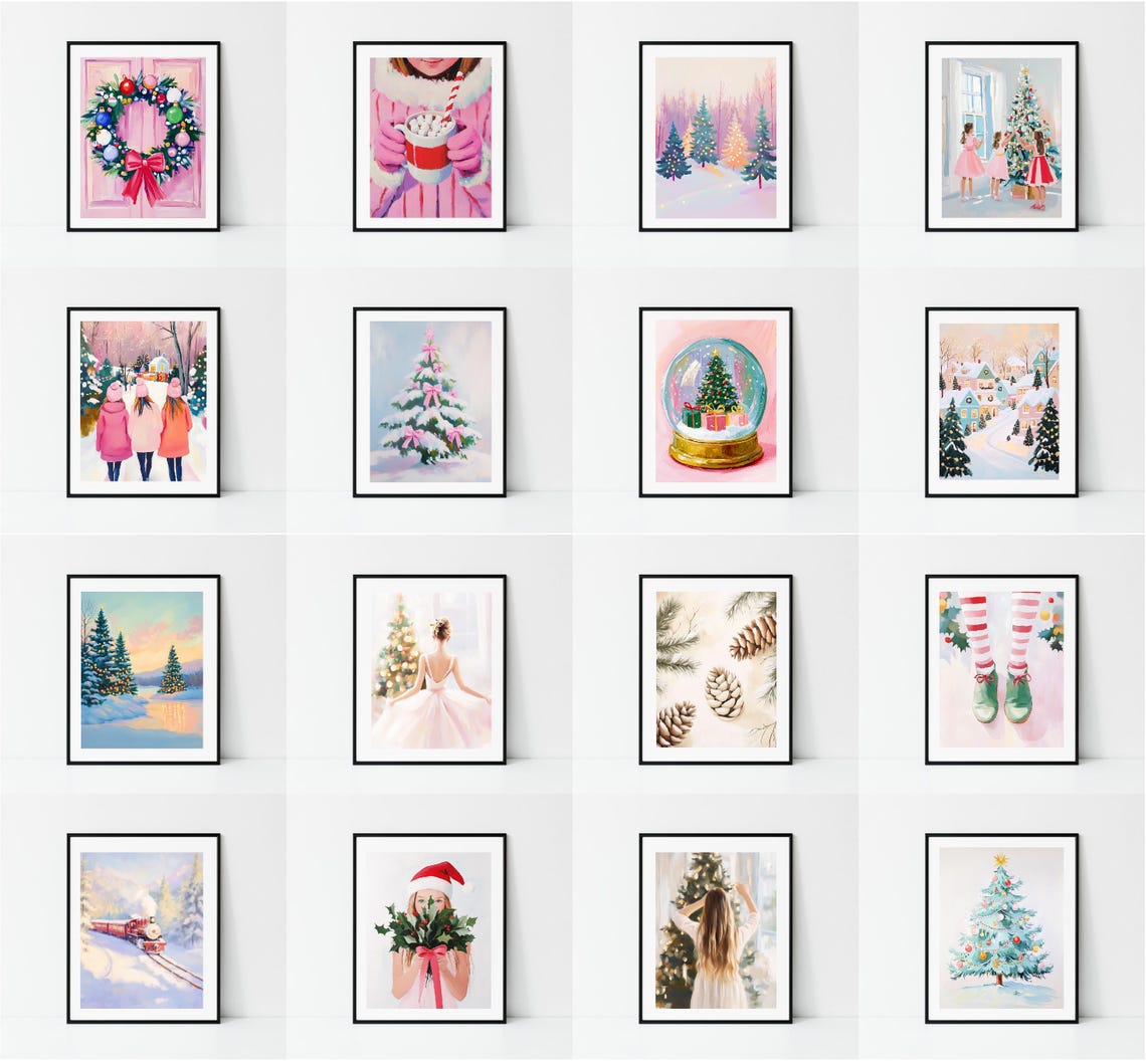 Pink Christmas Bundle 24 Prints Holiday Gallery Wall Art Set Poster - Image 2