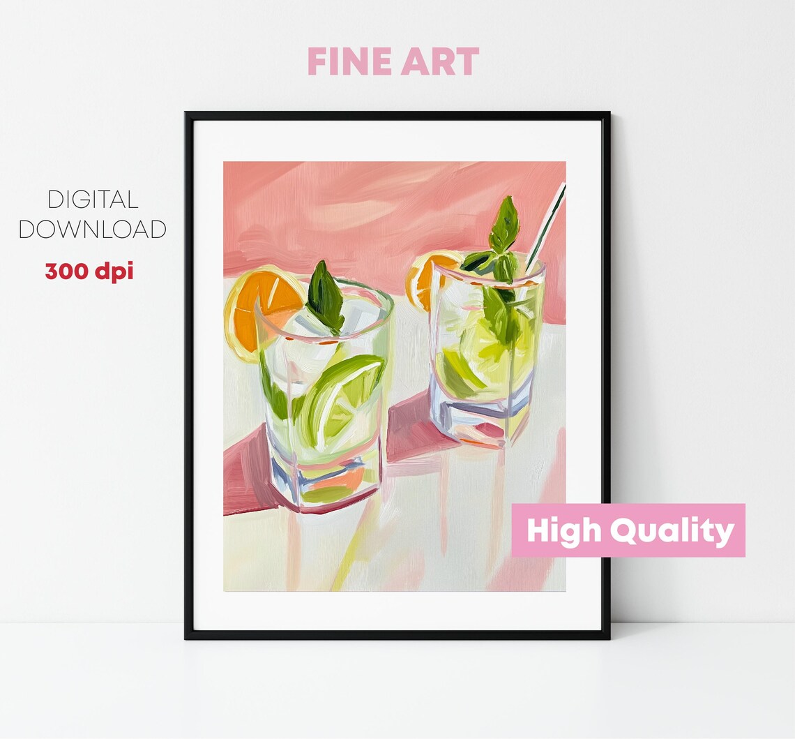 Colorful Mojitos Painting, Kitchen Bar Decor Print - Image 3