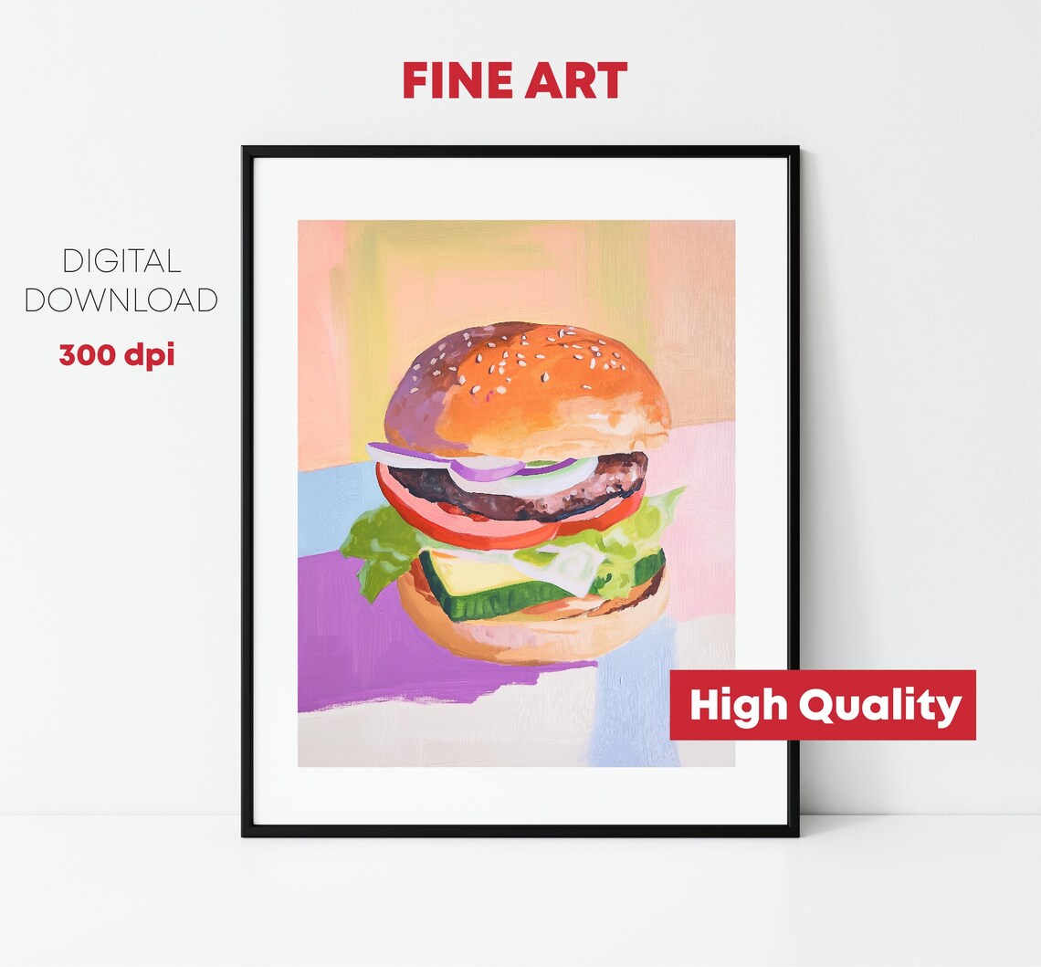 Hamburger and Pastel Macarons Kitchen Art Print - Image 2