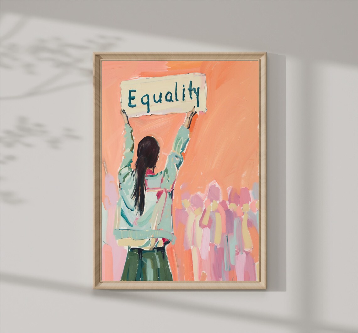 Woman Equality Sign Protest March Feminist Pink Activist Art Poster