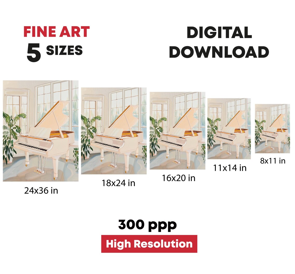White Grand Piano Bright Sunroom Plants Elegant Music Room Poster - Image 4