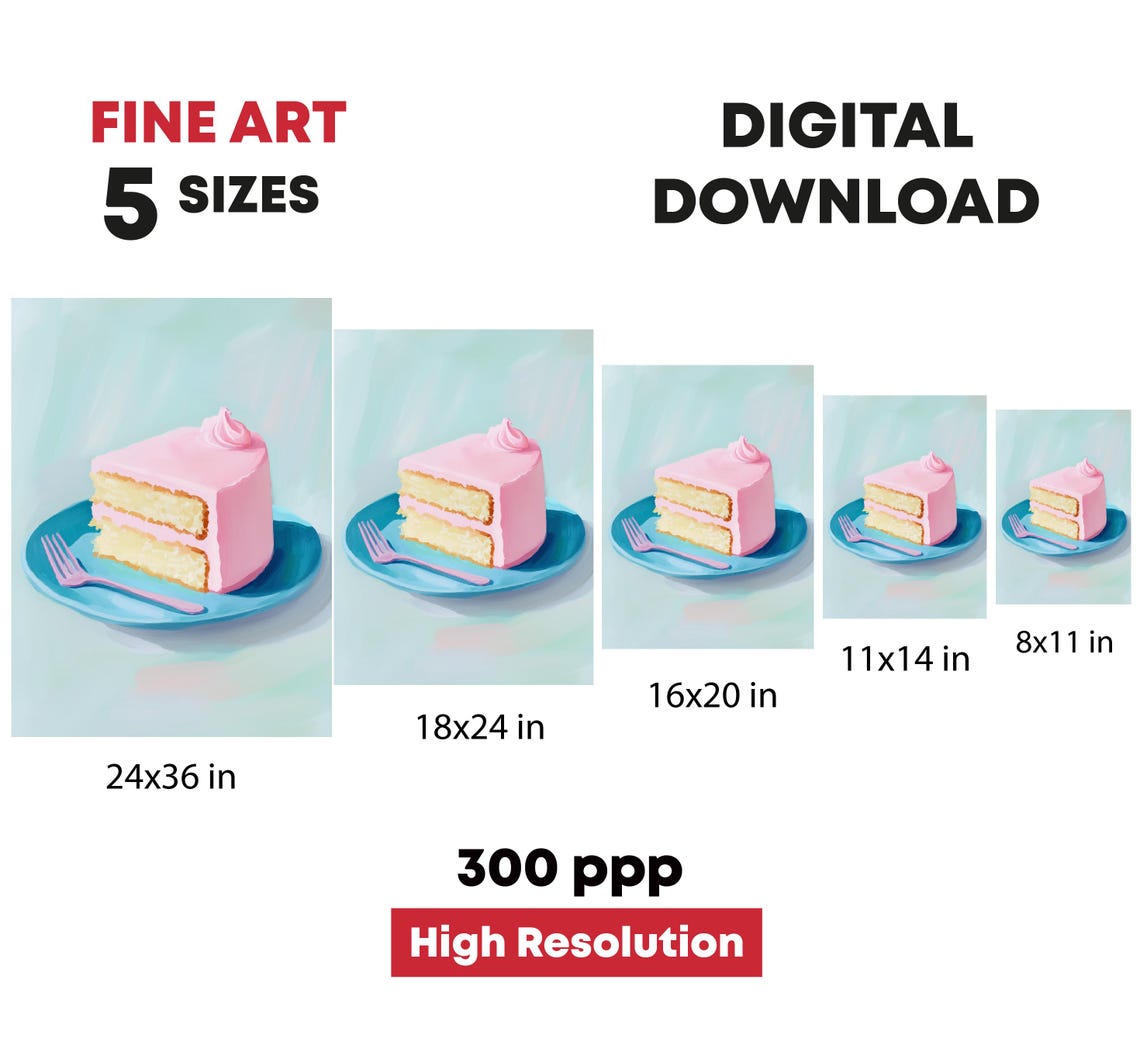 Colorful Cake Painting Pastel Cake Wall Decor Print Kitchen Decor Impressionist Food Print - Image 4