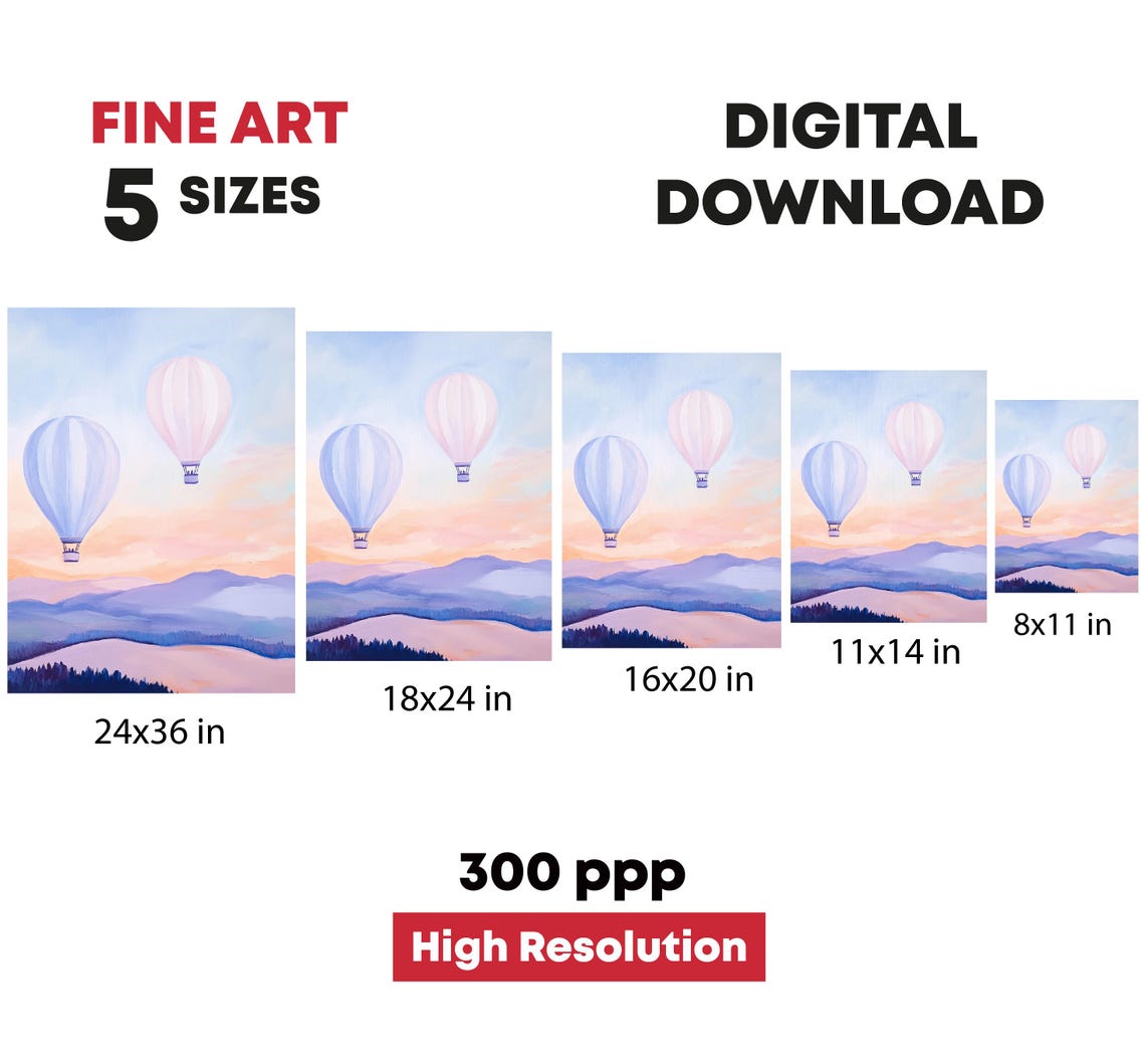 Pastel Hot Air Balloons Sunset Mountains Dreamy Sky Travel Poster - Image 4