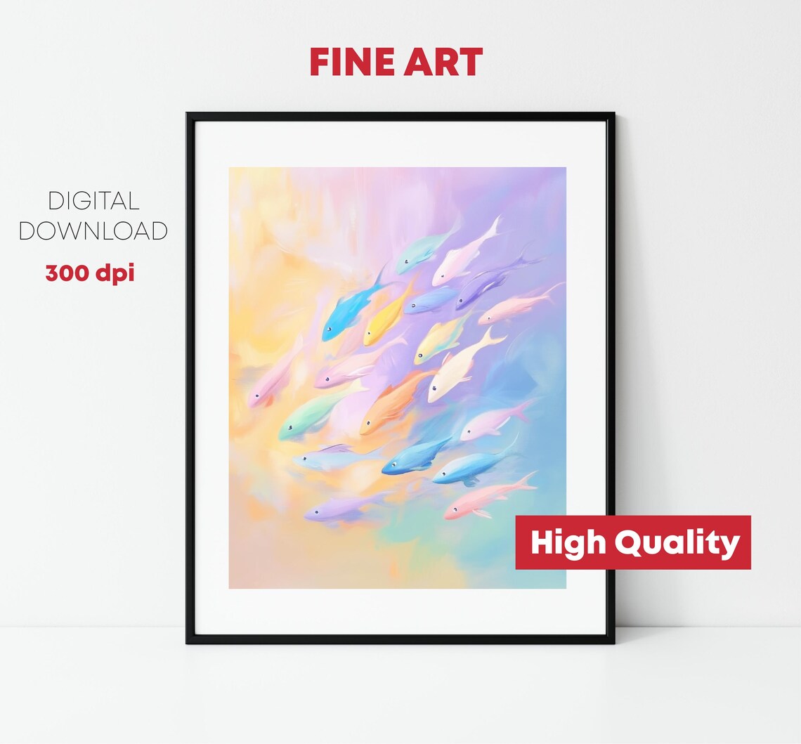 School Of Pastel Fish Swimming Colorful Watercolor Marine Poster - Image 2