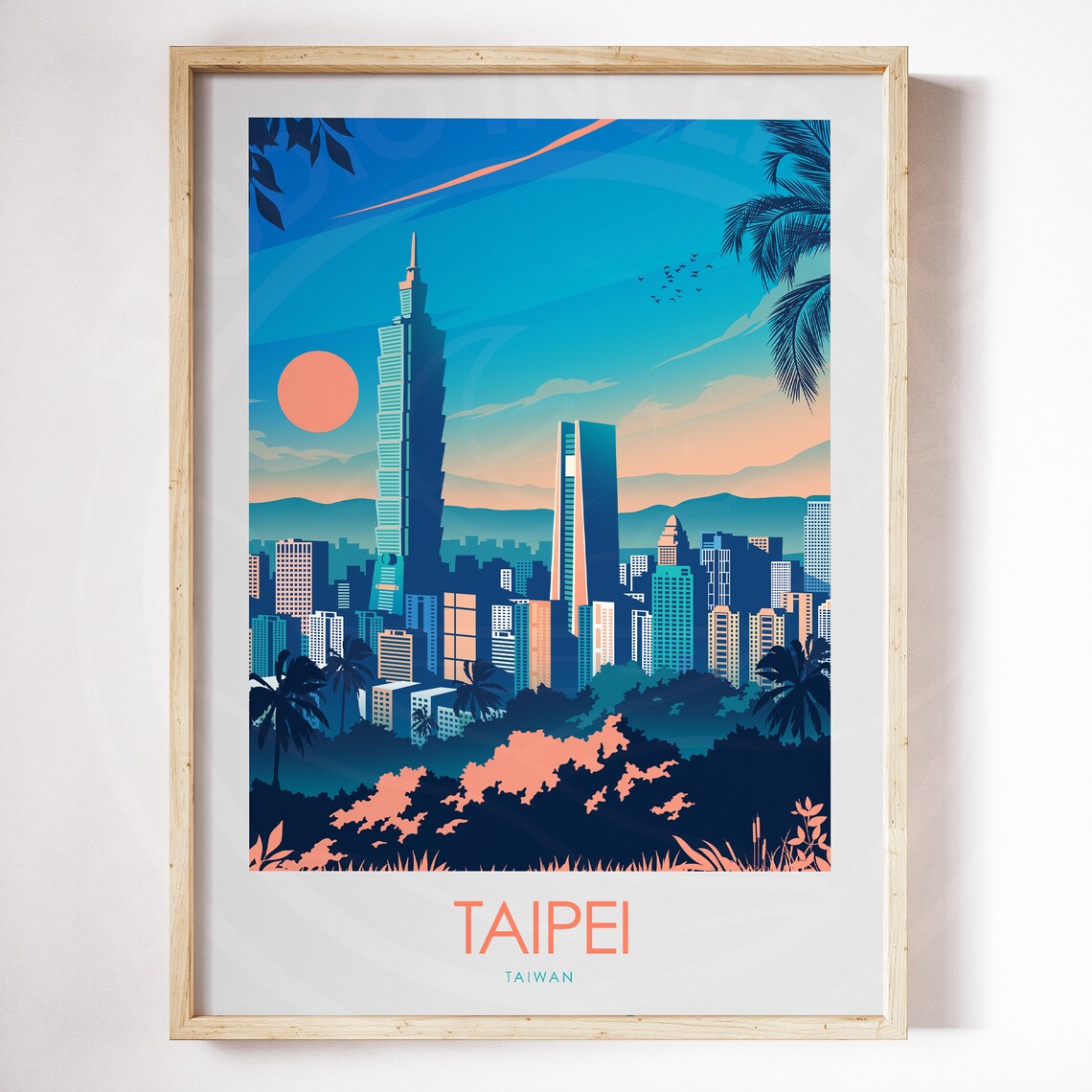Taipei Taiwan Taipei 101 Skyline Sunset Vintage Travel Poster - Image 3