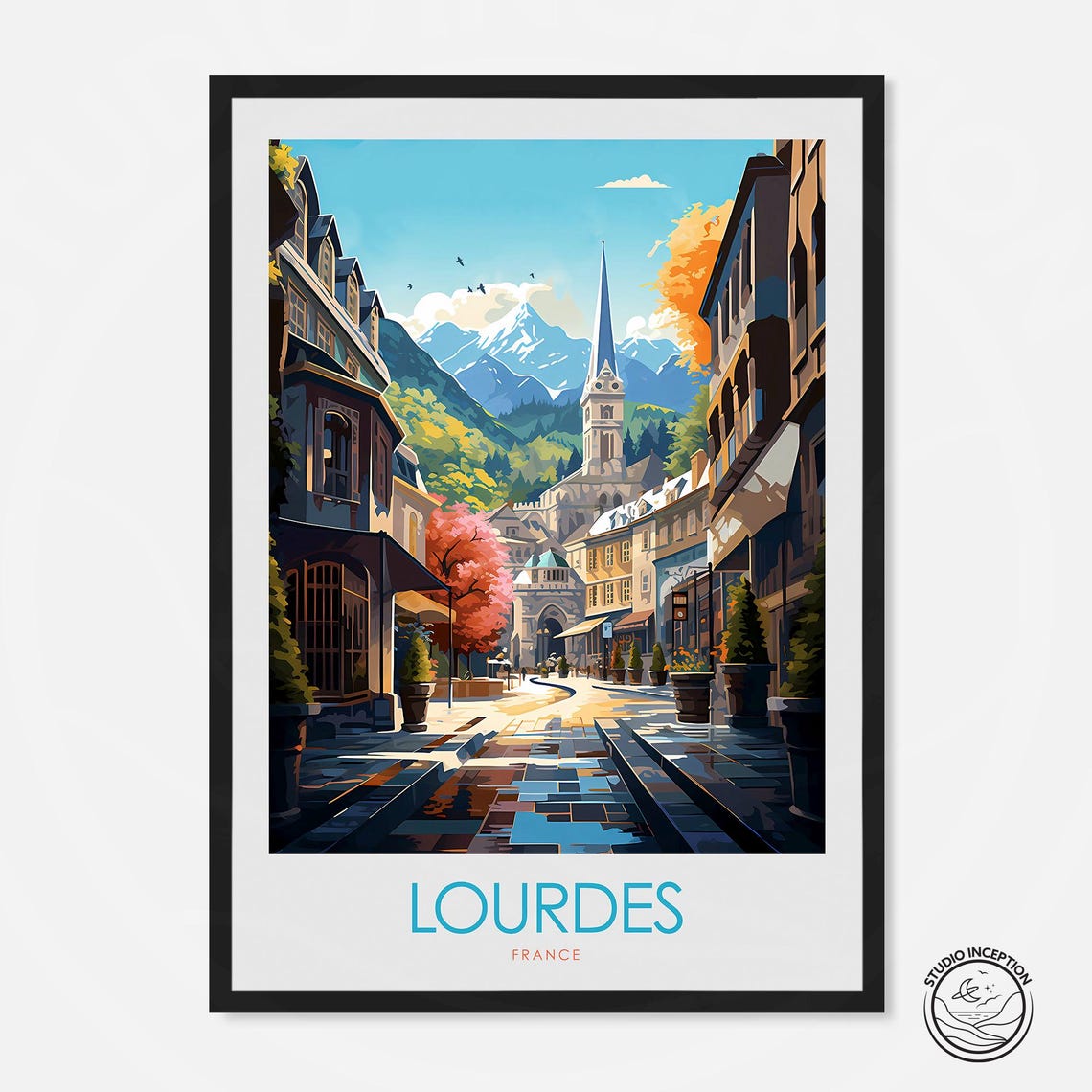 Lourdes Minimal Print France Travel Poster Framed Travel Art By Studio Inception Prints For Gallery Wall Our Lady Of Lourdes Wall Decor