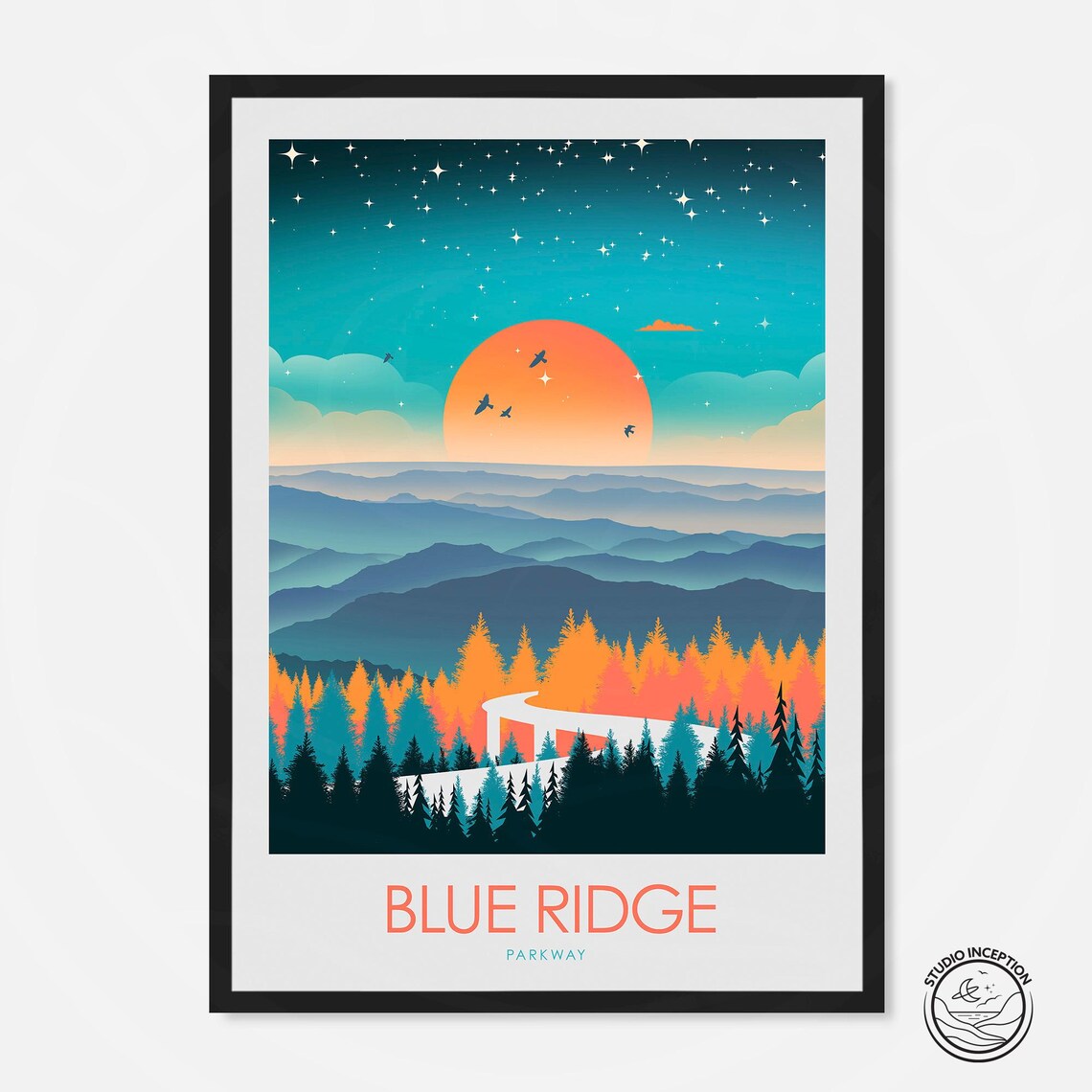 Blue Ridge Mountains Travel Poster, Wall Art Print
