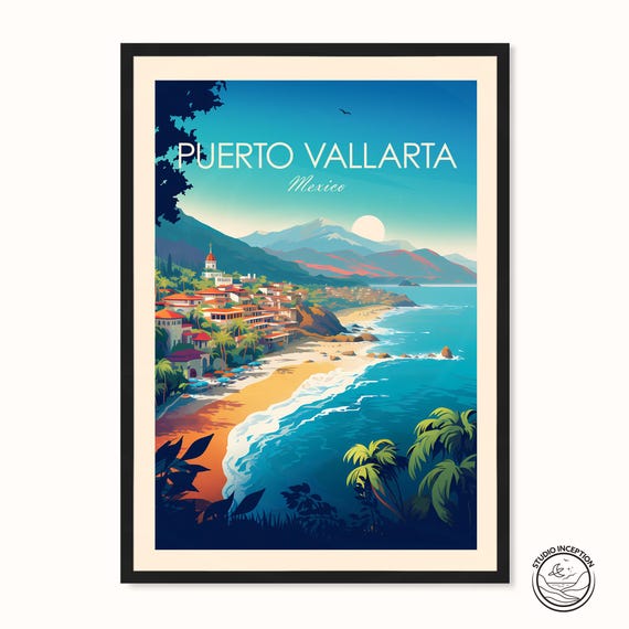 Puerto Vallarta Art Mexico Print Puerto Vallarta Travel Print Mexico Wall Art Poster Custom Travel Gift For Art Lovers Home Decor Wedding