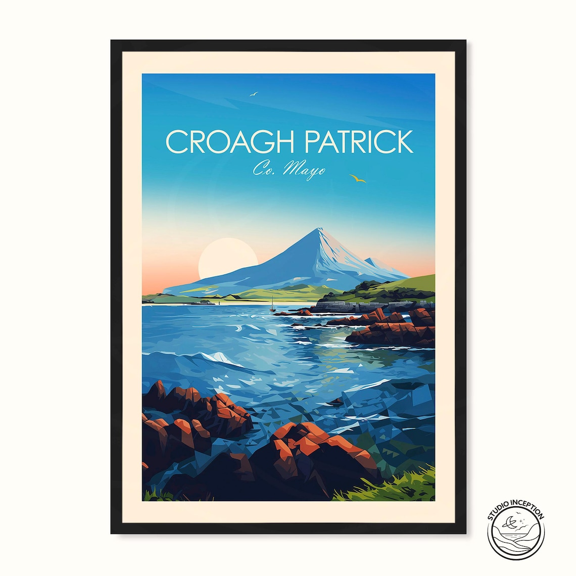 Croagh Patrick Traditional Travel Poster, County Mayo