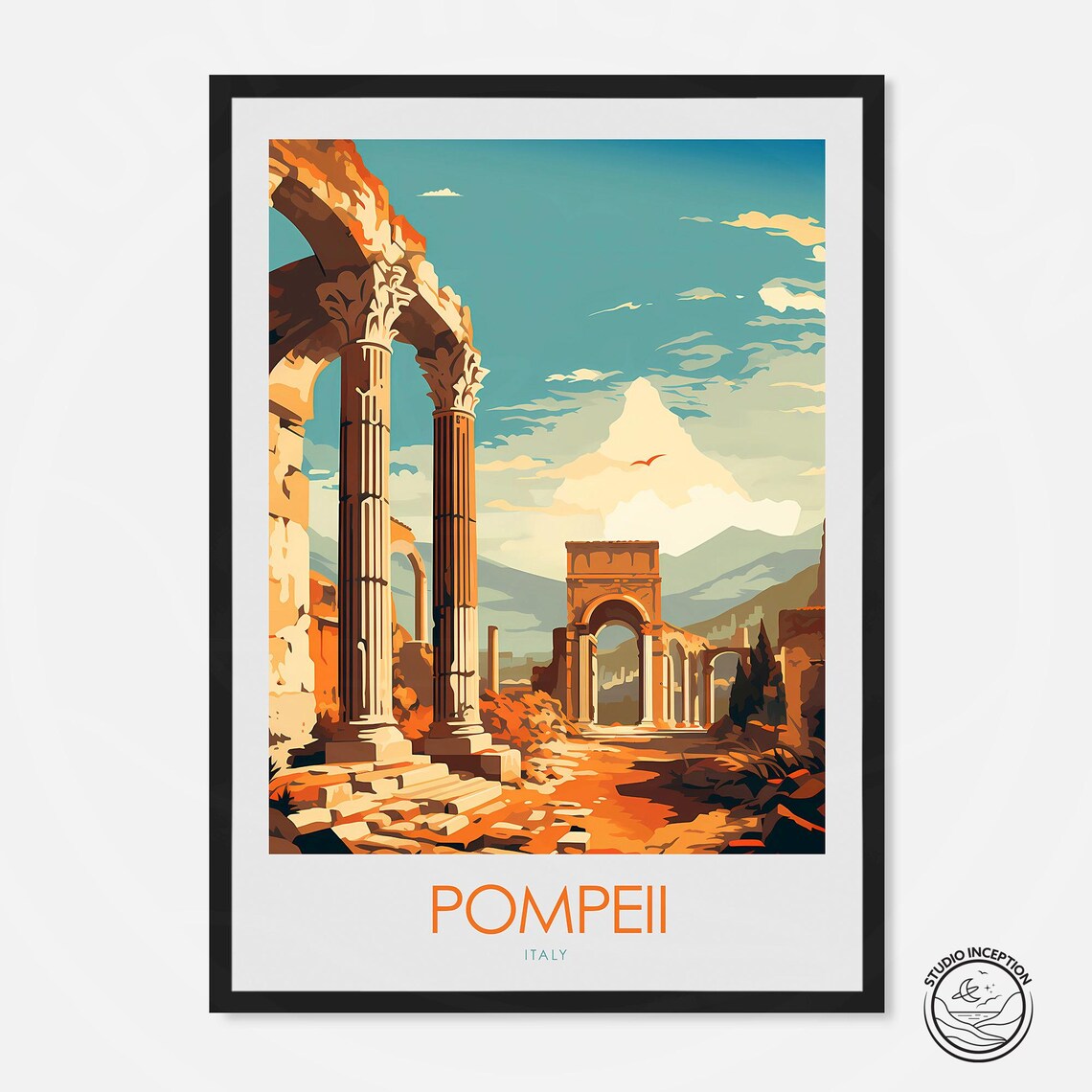 Pompeii Italy Ancient Roman Ruins Columns Arches History Poster