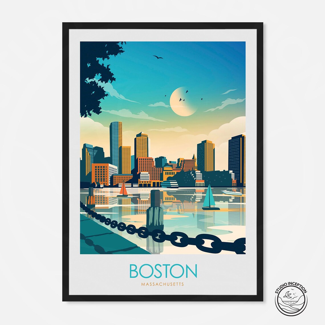 Boston Minimal Style Travel Poster, Massachusetts