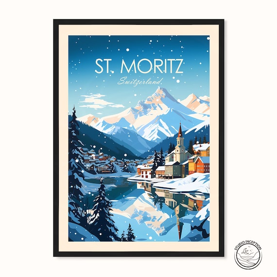 St Moritz Switzerland Snowy Alps Village Winter Travel Poster