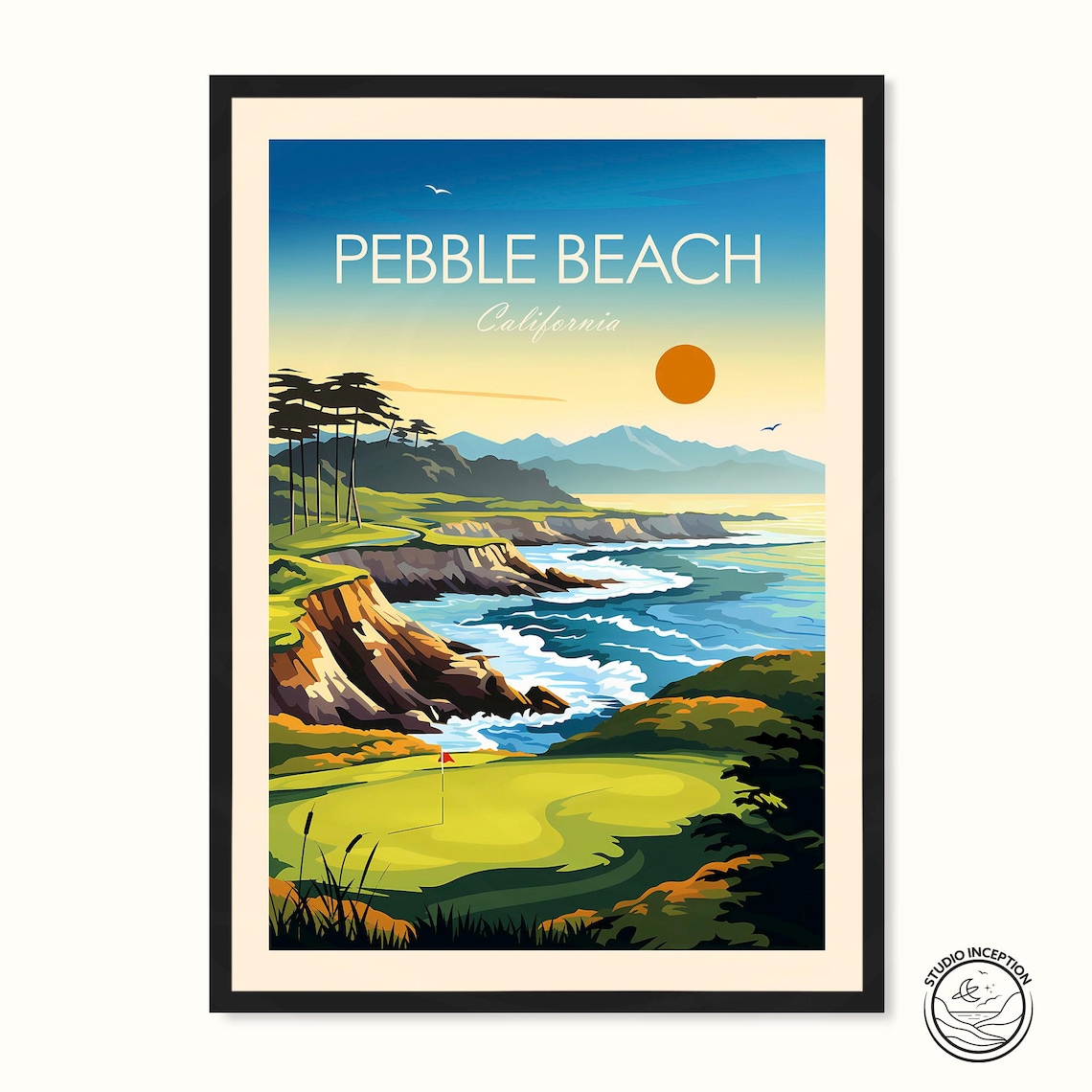 Pebble Beach Golf Club Travel Poster, California Golf