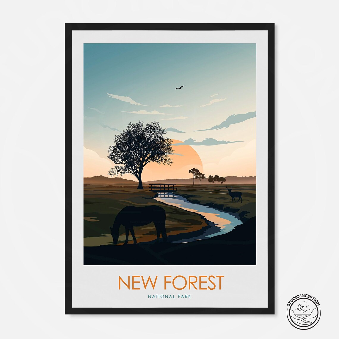 New Forest Horses and Deer, Travel Poster