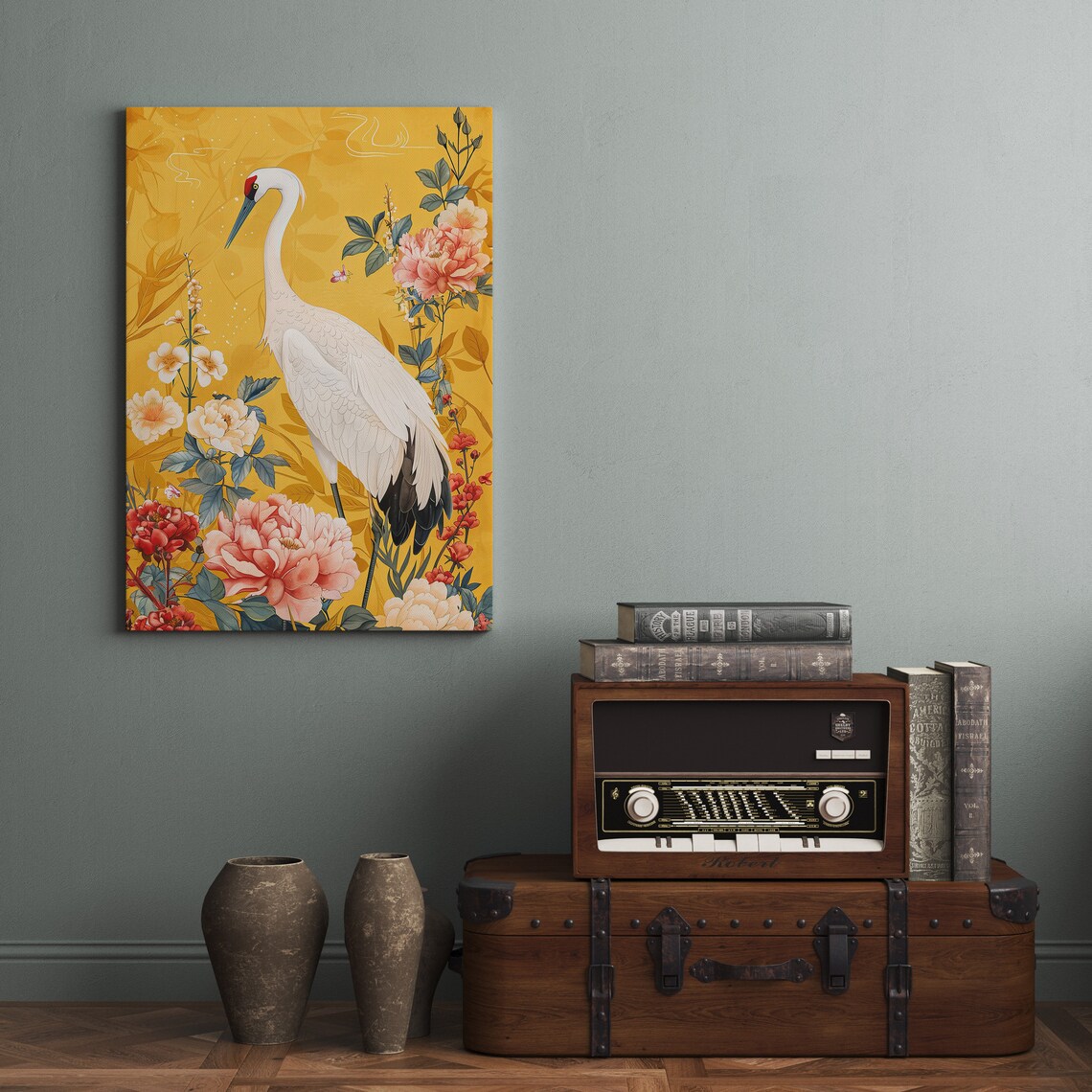 Japanese Crane Flowers Art Print, Housewarming Gift - Image 2