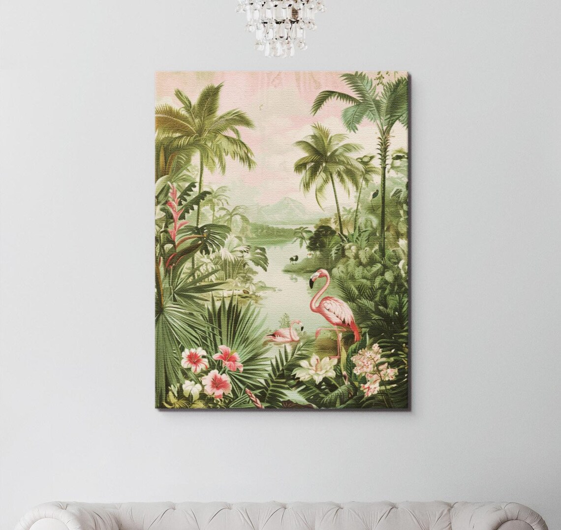Flamingos Illustration, Botanical Nature Art Print